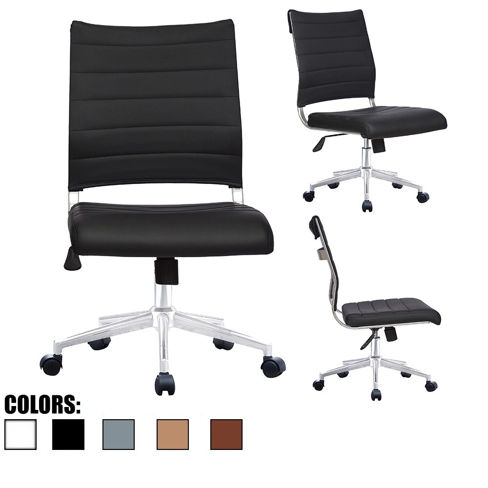 Ergonomic Executive Mid back PU Leather Office Chair Armless Side No Arms Tilt With Wheels Padded Seat Cushion