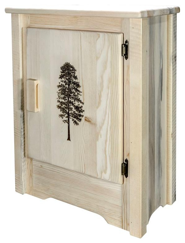 Montana Woodworks Homestead Wood Accent Cabinet with Engraved Pine in Natural   Rustic   Accent Chests And Cabinets   by Homesquare  Houzz