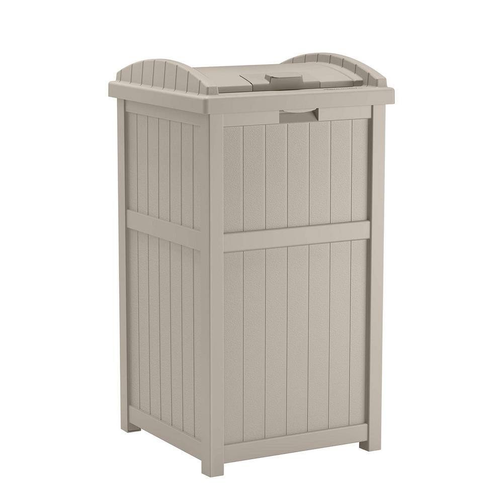 33 Gal. Taupe Resin Outdoor Hideaway Patio Trash Can With Lid TG10056