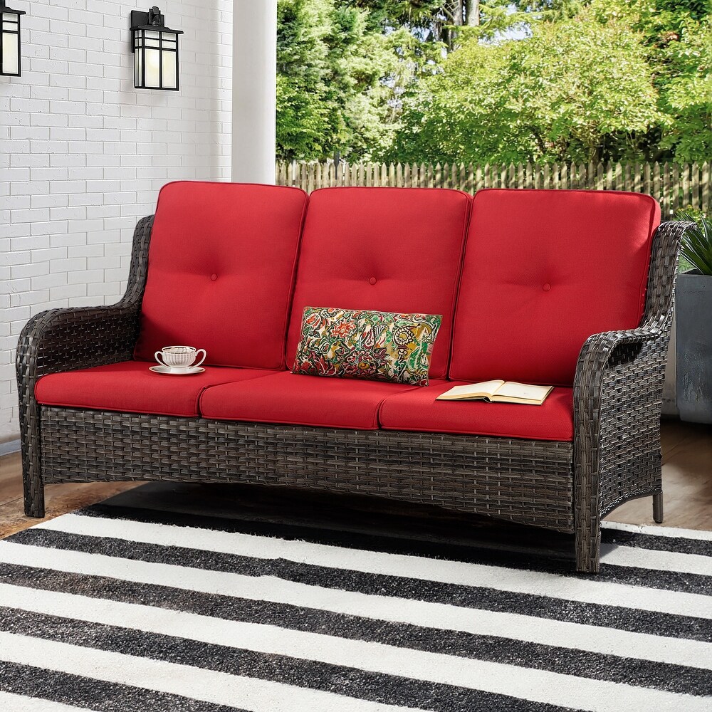 Cozywor 3 Seat Wicker Outdoor Patio Sofa Sectional Couch with Cushions