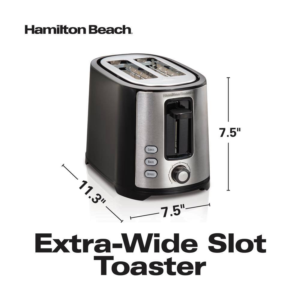 Hamilton Beach 750-Watt 2-Slice Black and Stainless Steel Wide Slot Toaster 22633V