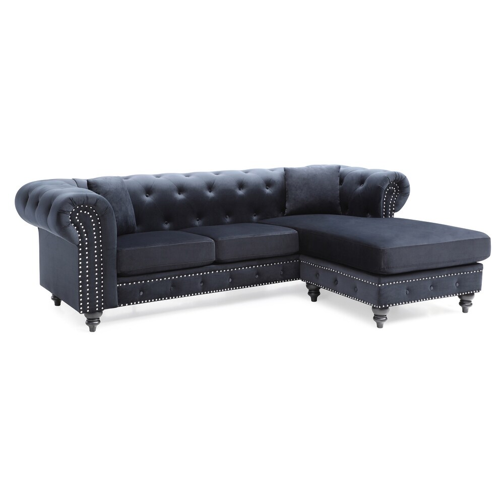 Nola 98 in. Velvet L Shape 3 Seater Sofa with 2 Throw Pillow   98\