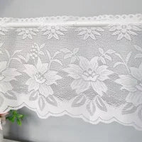 ZHH Sheer Voile Kitchen Valance Floral Embroidery Lace Swag Curtains Set Rod Pocket Home Decor  2PCS White