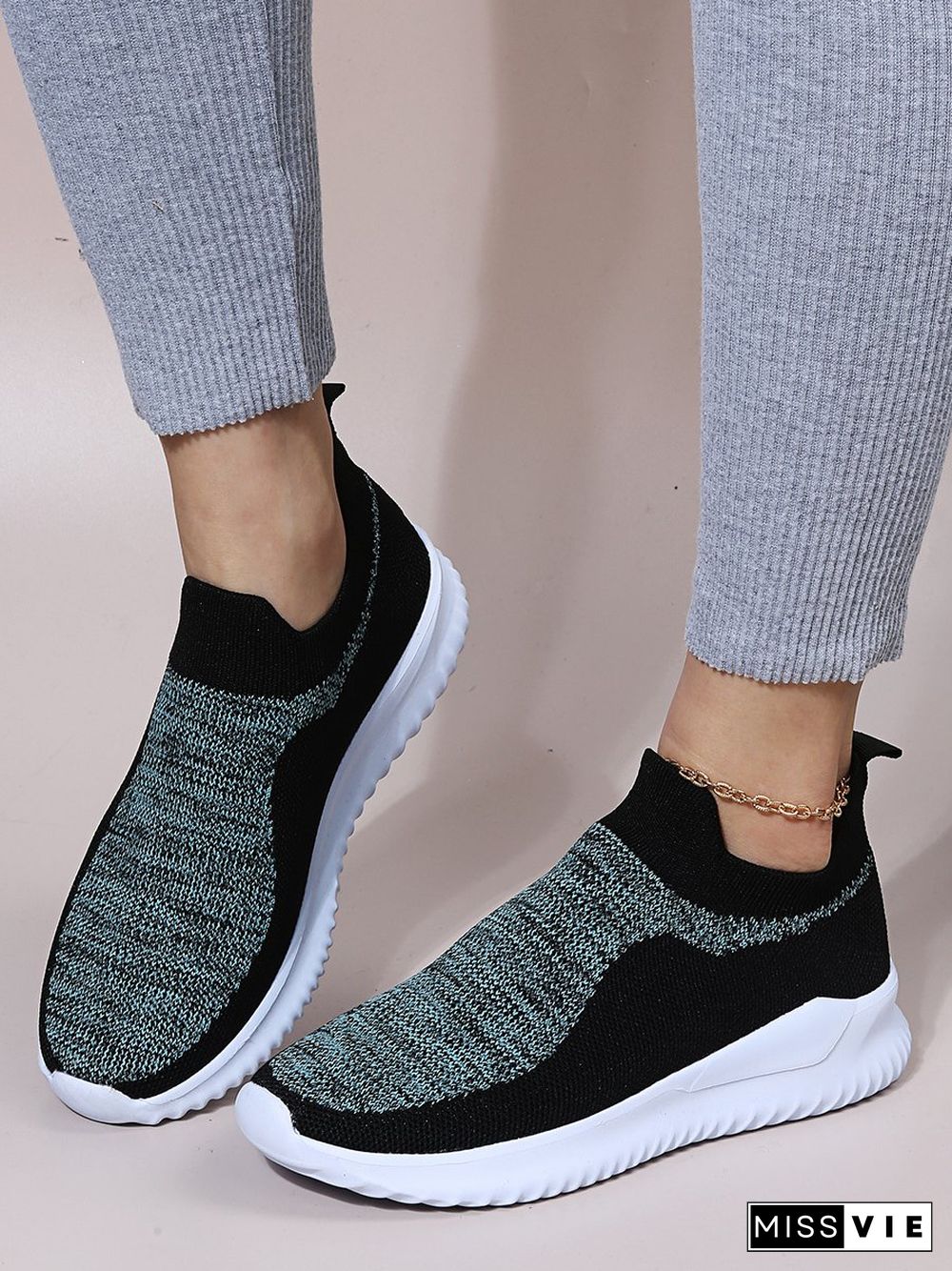 Color Block Sports All Season Daily Mother's Day Slip On Non-Slip Fly Woven Shoes EVA Sneakers for Women