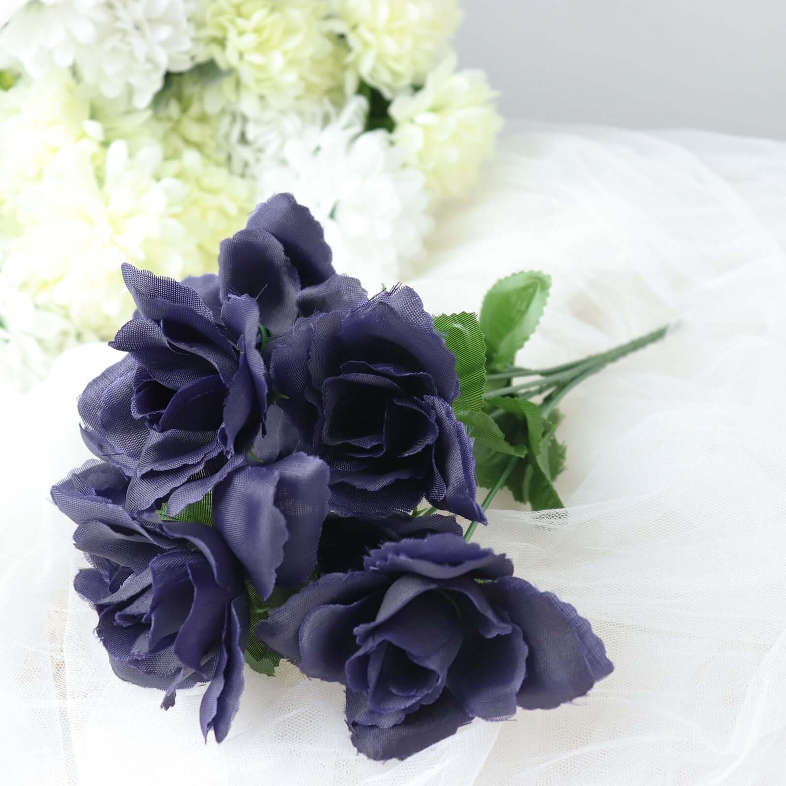 12 Bushes Navy Blue Artificial Premium Silk Blossomed Rose Flowers 84 Roses