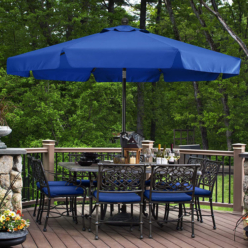 Valance Patio Umbrella For Outdoor Table Market -8 Ribs (9Ft, Blue)