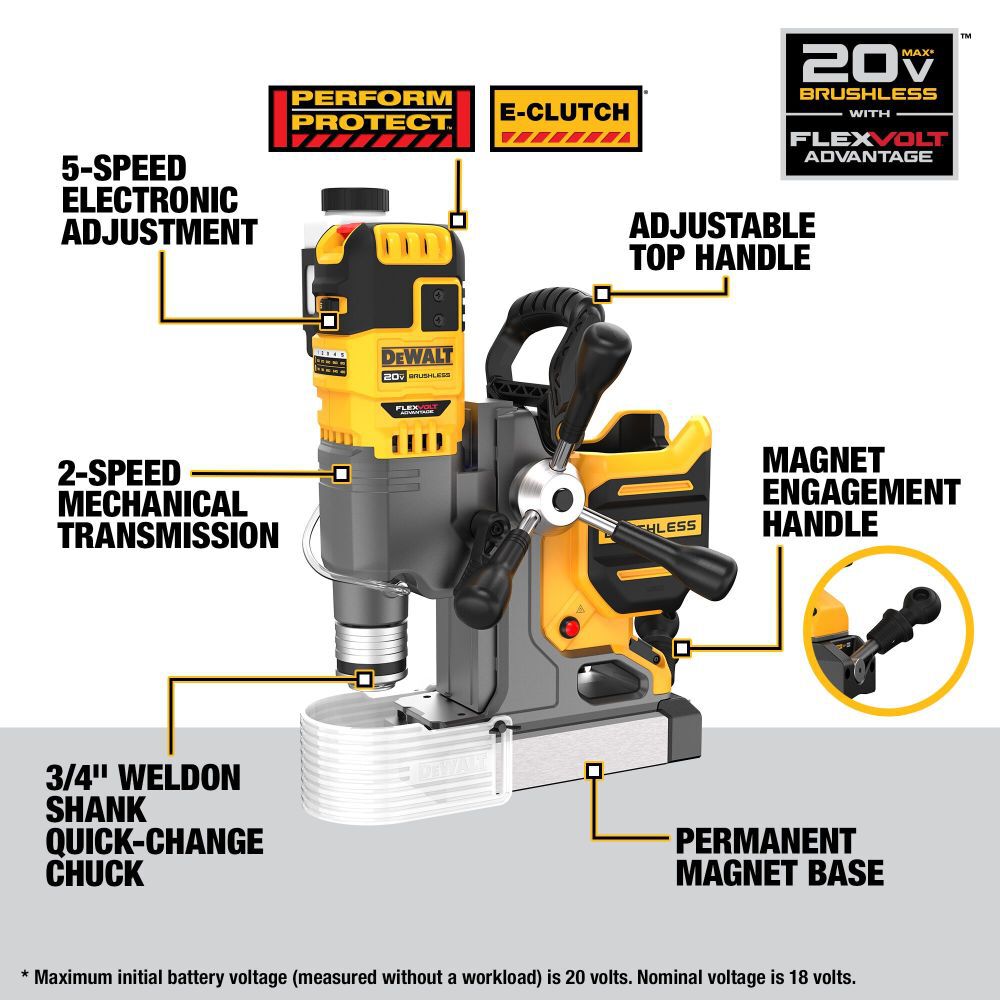 DEWALT 20V MAX 2" Magnetic Drill Press with FLEXV ADVANTAGE Kit DCD1623GX2 from DEWALT