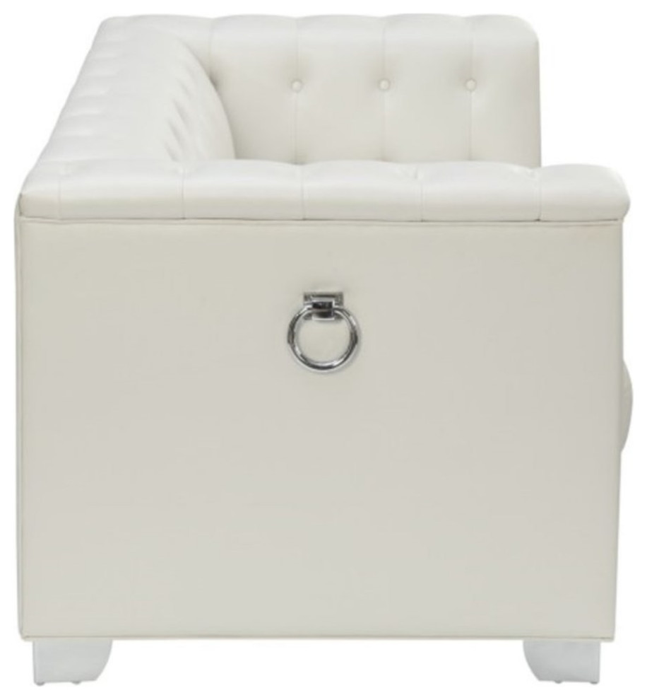 Coaster Chaviano Contemporary Faux Leather Tufted Loveseat in White   Contemporary   Loveseats   by Homesquare  Houzz