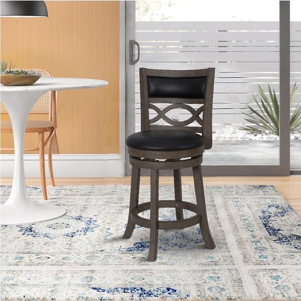 Curved Lattice Back Counter Stool with Leatherette Seat， Gray and Black - 38.25 H x 21 W x 18.25 L Inches