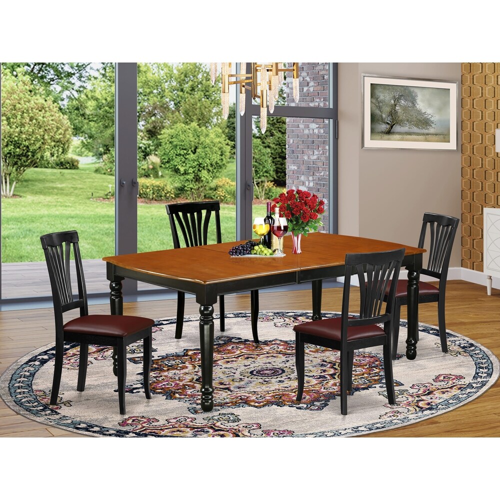 East West Furniture Dining Table Set  a Rectangle Dining Room Table and Kitchen Chairs  Black   Cherry (Pieces   Seat Options)