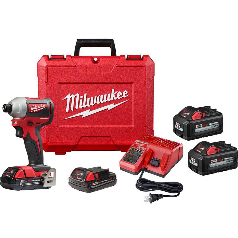 MW M18 18V Lithium-Ion Brushless Cordless 14 in. Impact Driver Kit with Two 2.0 Ah and Two 6.0Ah Batteries 2850-22CT-48-11-1862