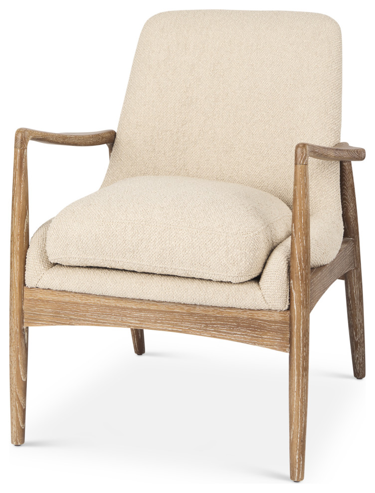 Westan Cream Boucle Fabric w/ Light Brown Solid Wood Accent Chair   Midcentury   Armchairs And Accent Chairs   by Mercana  Houzz