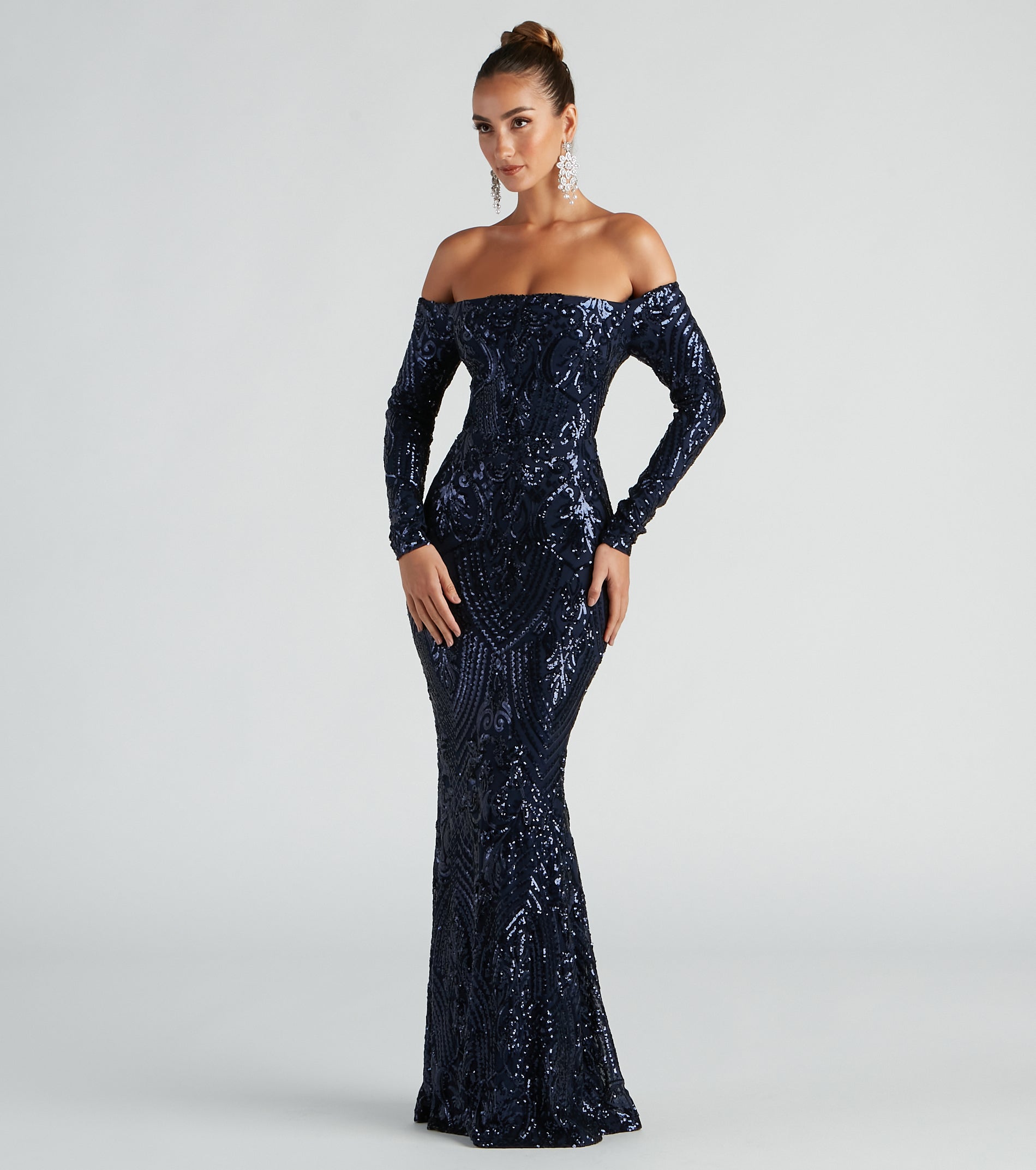 Sierra Sequin Off The Shoulder Formal Dress