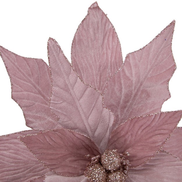 Glittered Pink Poinsettia Christmas Stem Spray