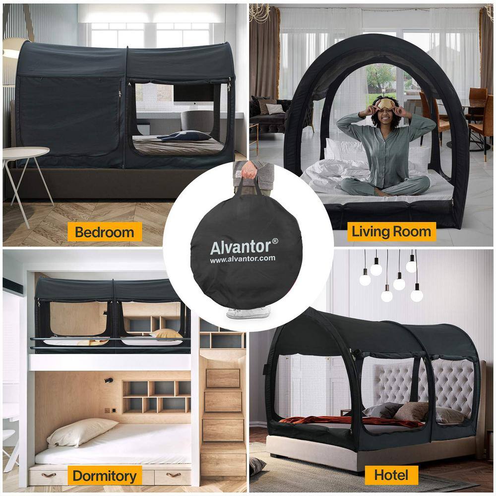 Alvantor 2-in-1 Indoor Pop Up Portable Frame Pongee Bed Canopy Tent Full Curtains Breathable Charcoal (Mattress Not Included) 2006FM