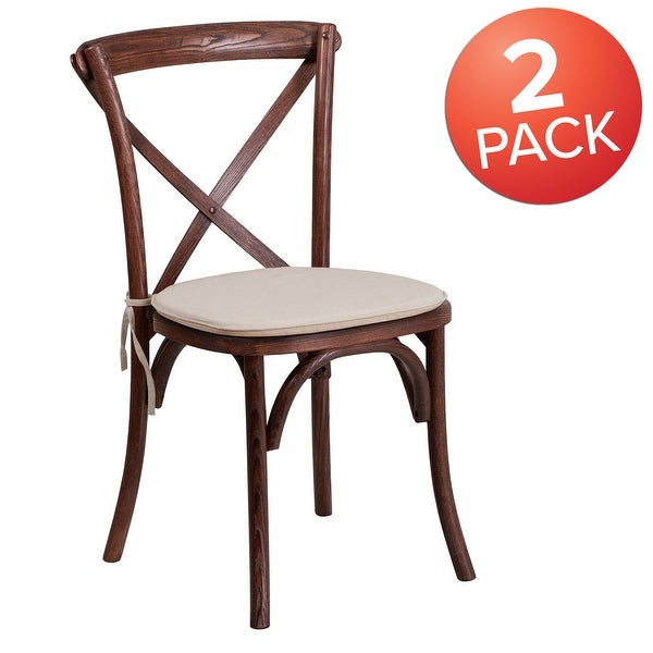 2 Pk. Stackable Wood Cross Back Chair with Cushion