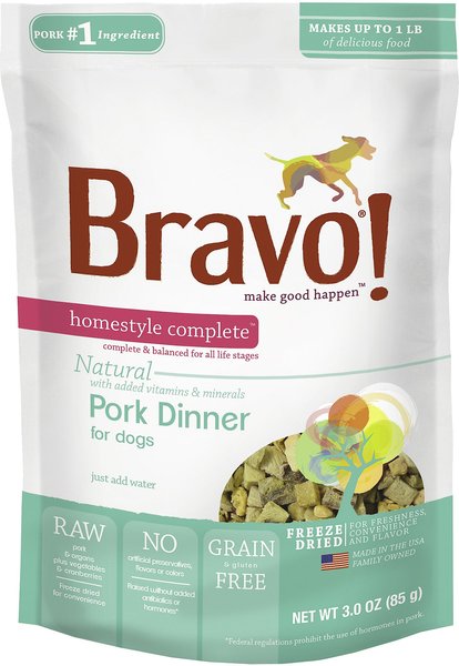 Bravo! Homestyle Complete Pork Dinner Grain-Free Freeze-Dried Dog Food