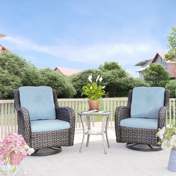 Cozywor 3Piece Wicker Patio Swivel Outdoor Rocking Chair Set