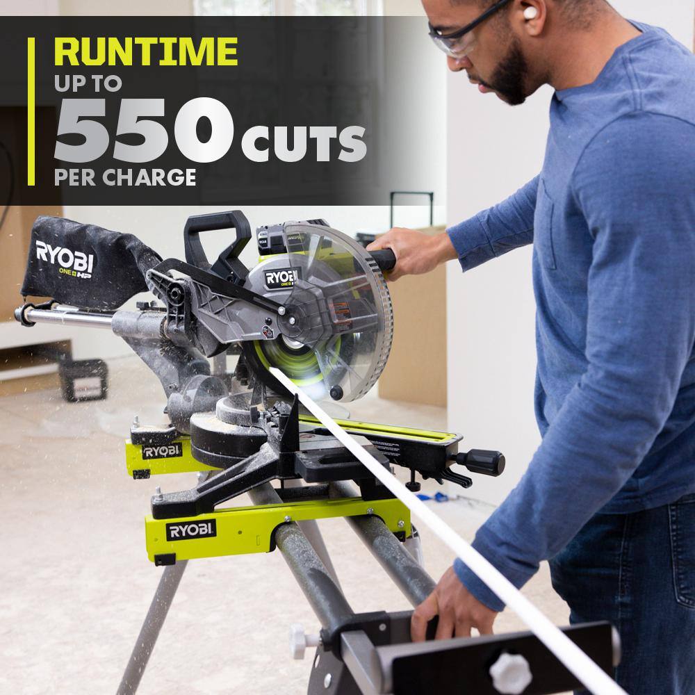 RYOBI ONE+ HP 18V Brushless Cordless 10 in. Sliding Compound Miter Saw Kit with 4.0 Ah Battery Charger and Miter Saw Stand PBLMS01K-A18MS01G