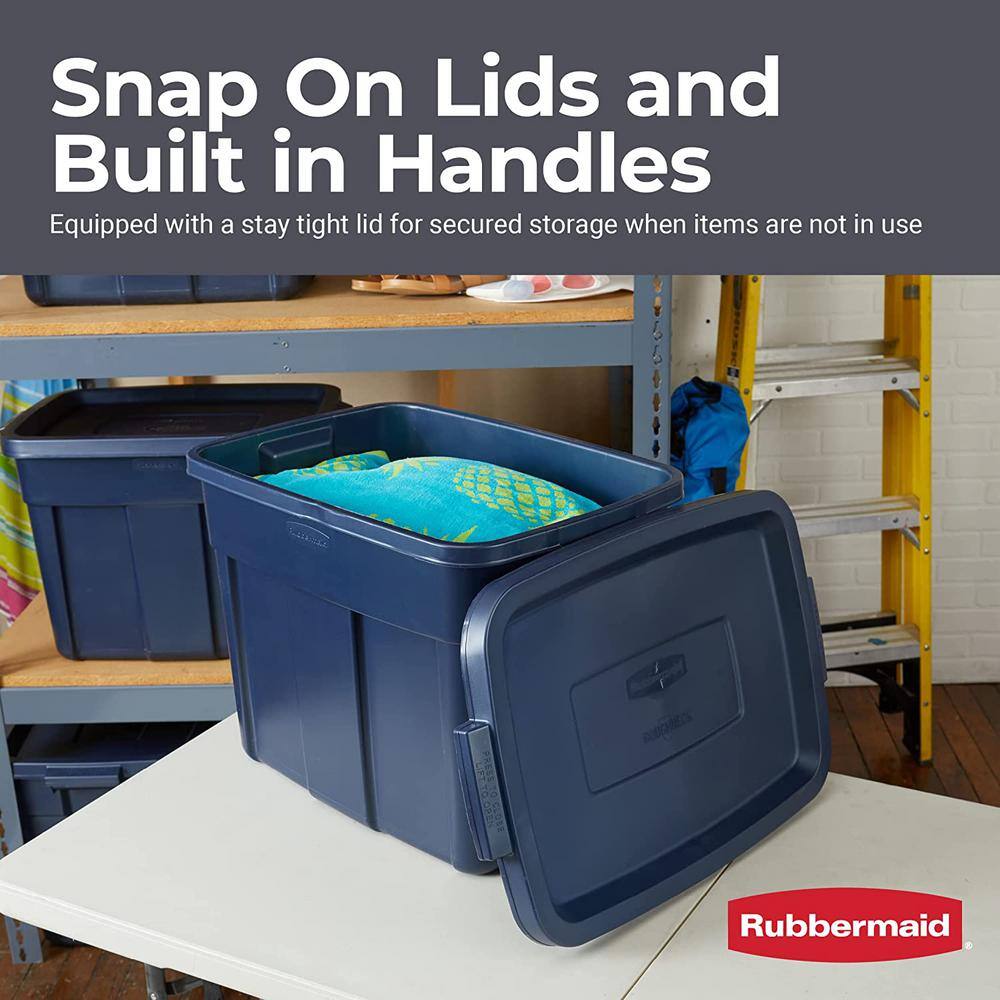 Rubbermaid Roughneck️ Storage Totes with Lids 18 Gallon Dark Indigo Metallic-6 Pack RMRT180051