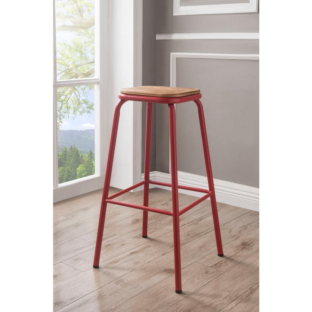 Acme Furniture Scarus 30 in. Natural and Red Bar Stool 72388