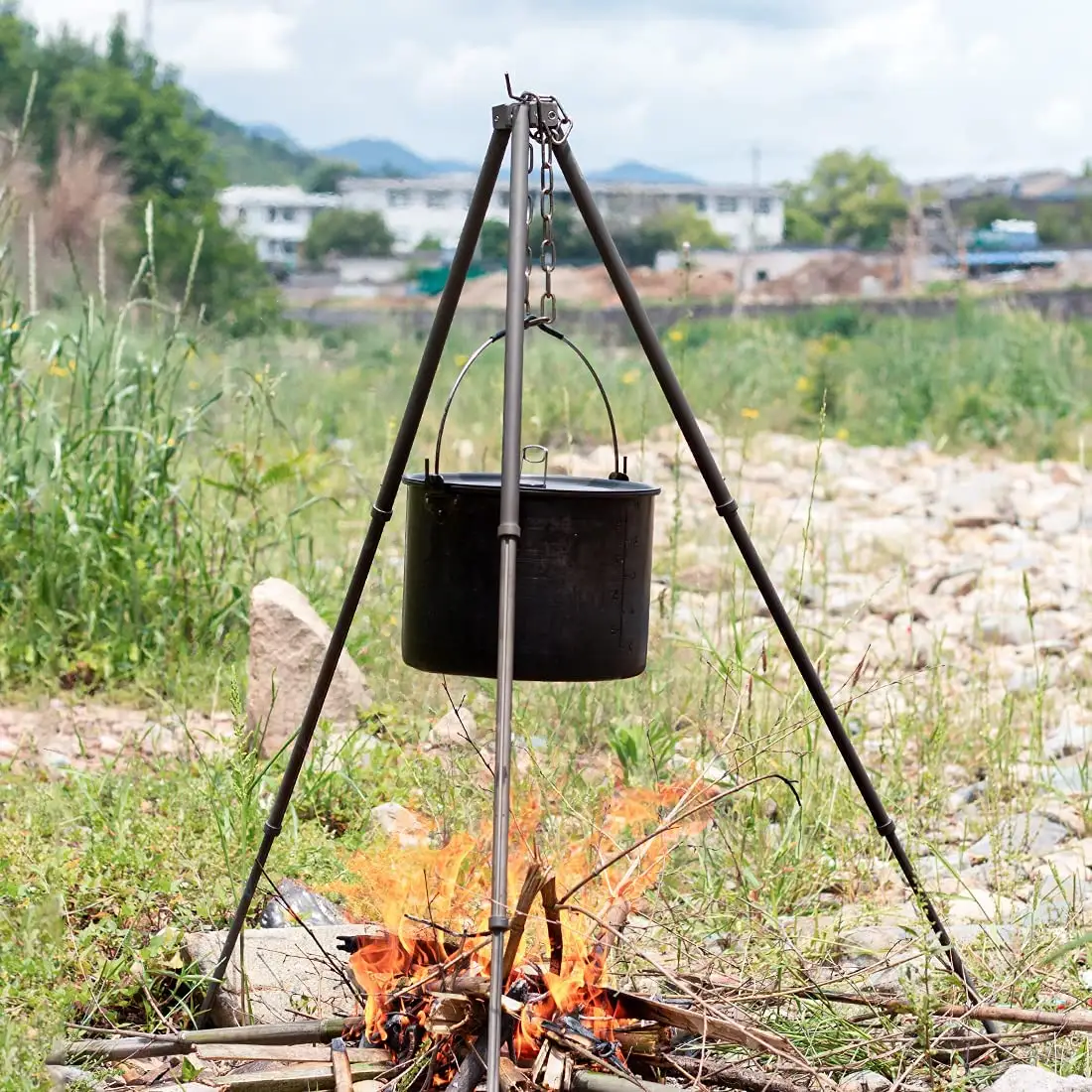 NPOT Camping Tripod Portable Outdoor Cooking Tripod with Adjustable Hanging Chain for Campfire Picnic Grill Stand