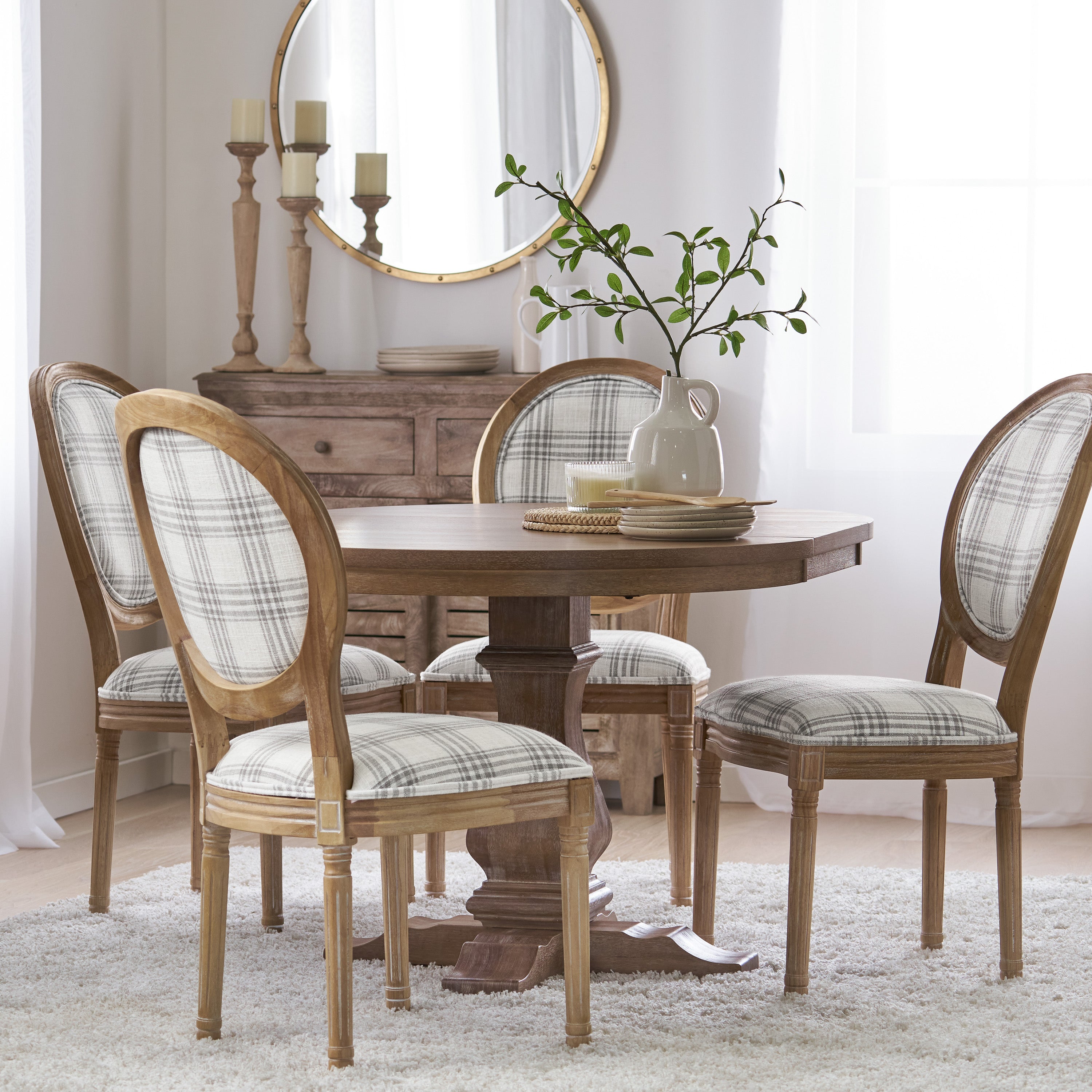 Naclerio French Country Fabric Upholstered Wood 5 Piece Dining Set