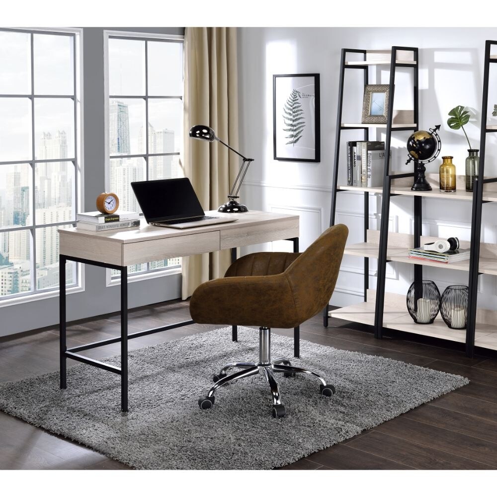 Industrial and Contemporary Wendral Desk  Metal Rectangular Writing Desk   Natural Black Finish  with 2 Storage Drawers