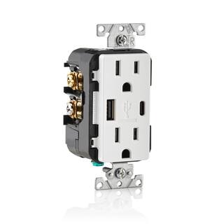 Leviton 15 Amp Decora Type A and C USB Charger Tamper-Resistant Outlet White R02-T5633-0BW