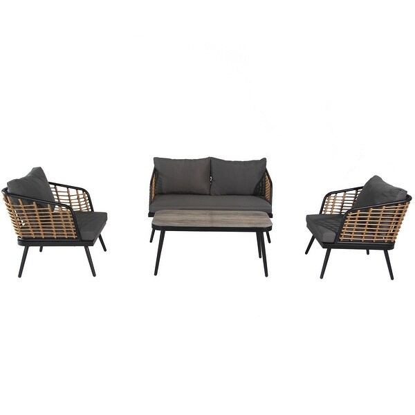 4 Piece Patio Furniture Set with Tempered Glass Tabletop