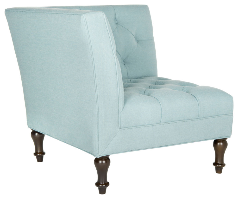 Christopher Tufted Corner Chair Sky Blue   Traditional   Armchairs And Accent Chairs   by Peachtree Fine Furniture  Houzz