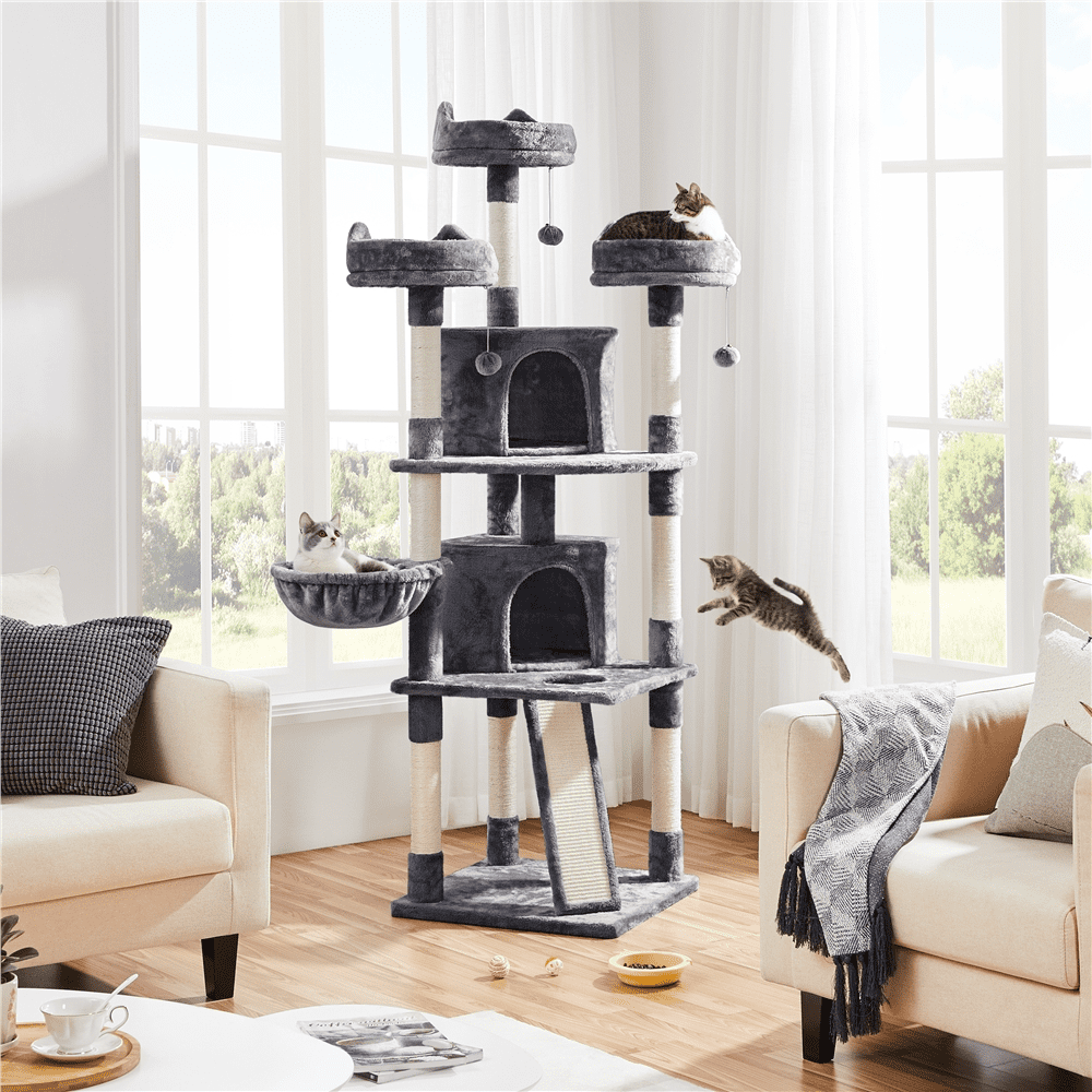 SmileMart 76"H Large Multilevel Cat Tree Tower with Condos and Perches, Dark Gray