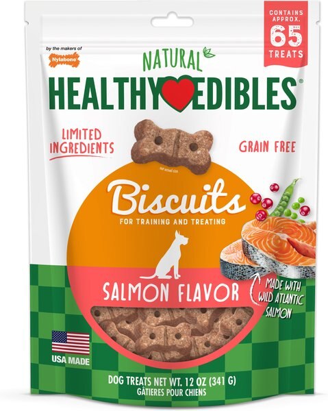 Nylabone Natural Healthy Edibles Grain-Free Biscuits Salmon Recipe Grain-Free Dog Treats