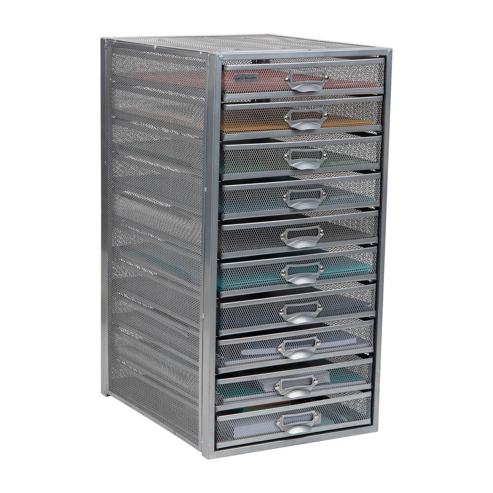 Mind Reader 10-Drawer Silver Cabinet File Storage Drawer 10CABMESH-SIL