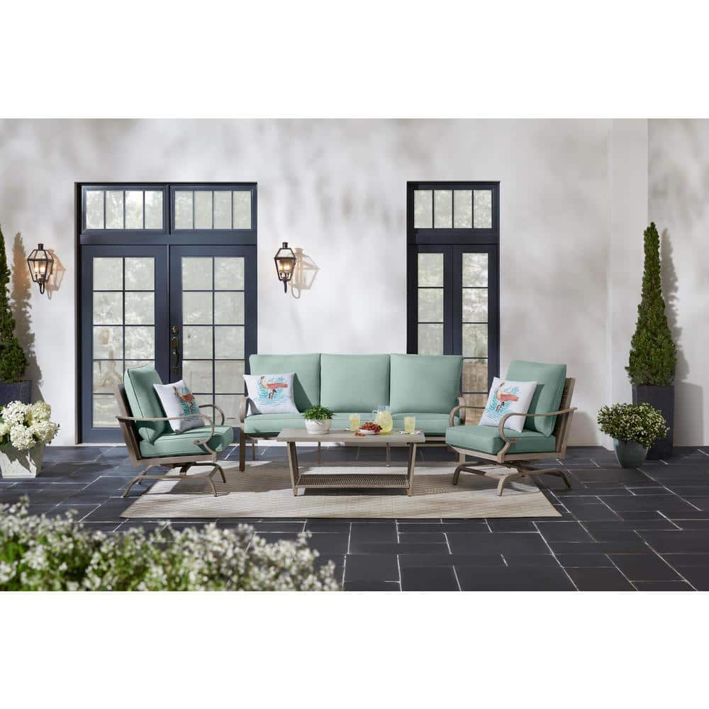 Home Decorators Collection Windemere 4-Piece Aluminum Outdoor Patio Seating Set with Sofa with Sunbrella Canvas Spa Cushions GL2040