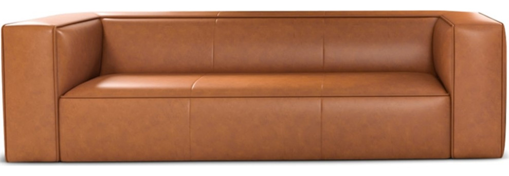 Pemberly Row 15  x27 x27Mid Century Genuine Leather Tight Back Sofa in Tan   Contemporary   Sofas   by Homesquare  Houzz