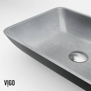 VIGO Duomo Gothic Gray Concreto Stone 18 in. L x 13 in. W x 4 in. H Rectangular Vessel Bathroom Sink VG04063