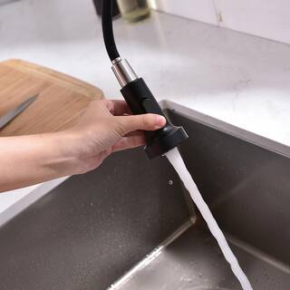 Boyel Living Single-Handle Touchless Sensor Gooseneck Pull-Down Sprayer Kitchen Faucet in Matte Black and Brushed Gold BMIS2252BG