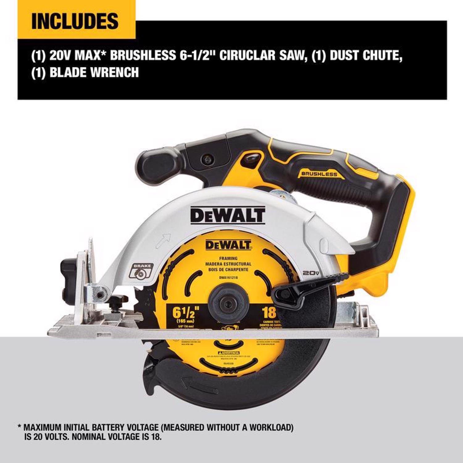 DW 20V MAX 6-1/2 in. Cordless Brushless Circular Saw with Brake Tool Only