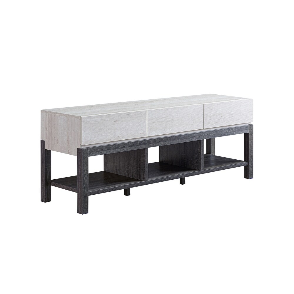 Tiska Modern White and Grey 60 inch 3 Shelf TV Console by Furniture of America