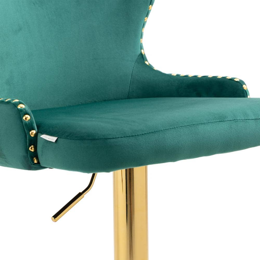 ANBAZAR Counter Height Bar Stool, Tufted Upholstered Bar Chair, Bar Stool with Nail Back and Footrest, Bar, Dining Area, Emerald WJZ-123A