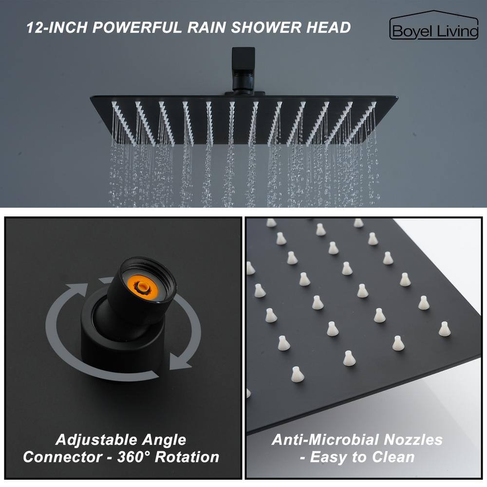 Boyel Living Wall Mount Single-Handle 1-Spray Tub and Shower Faucet with 12 in. Fixed Shower Head in Matte Black (Valve Included) SMD-88016B-12