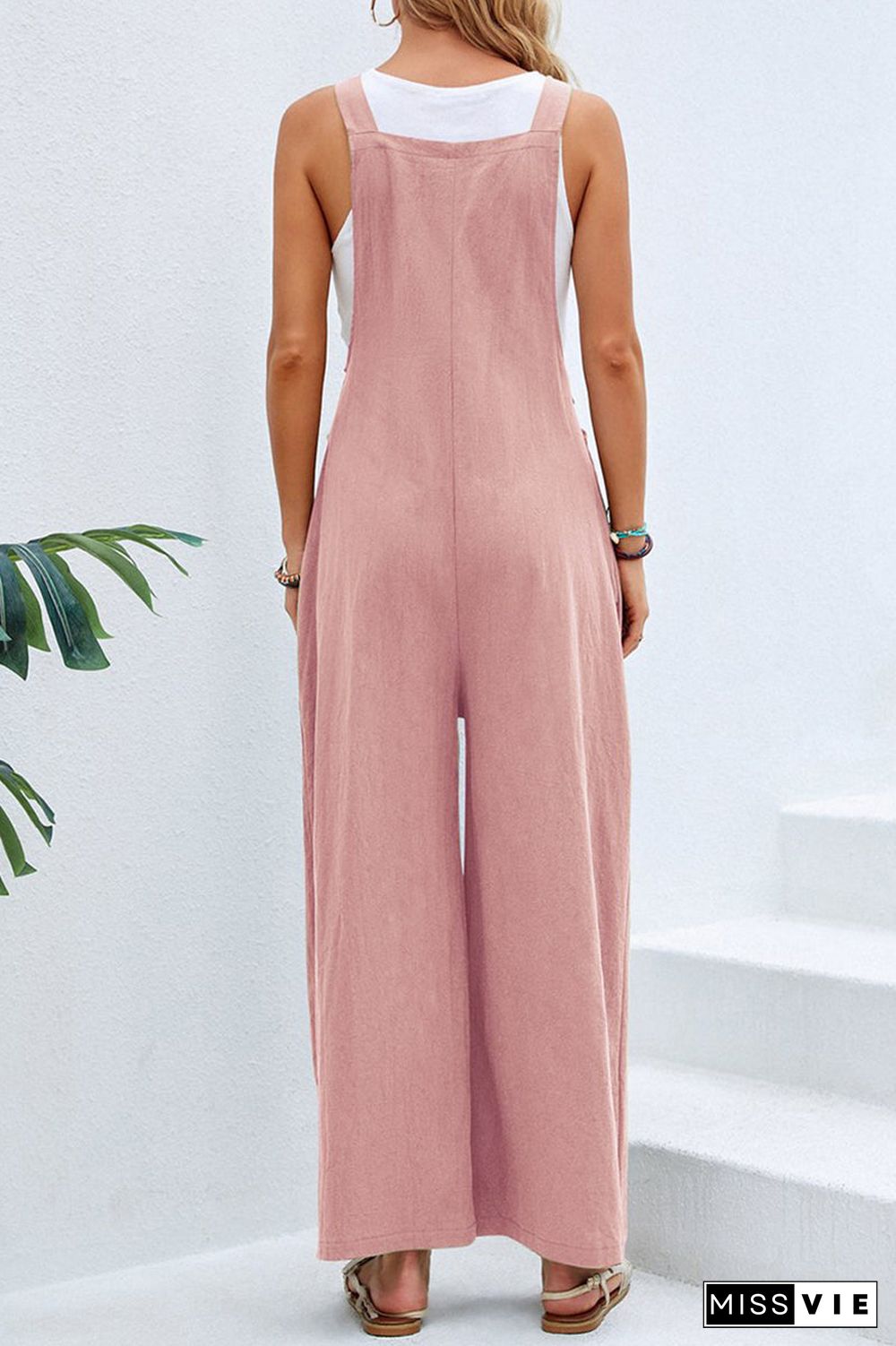 Casual Vacation Solid Buttons Square Collar Loose Jumpsuits(10 Colors)