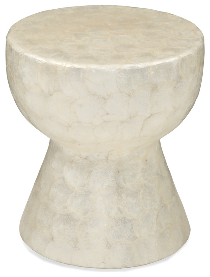 Tribal Drum Capiz Accent Table Natural Shell   Beach Style   Side Tables And End Tables   by GwG Outlet  Houzz