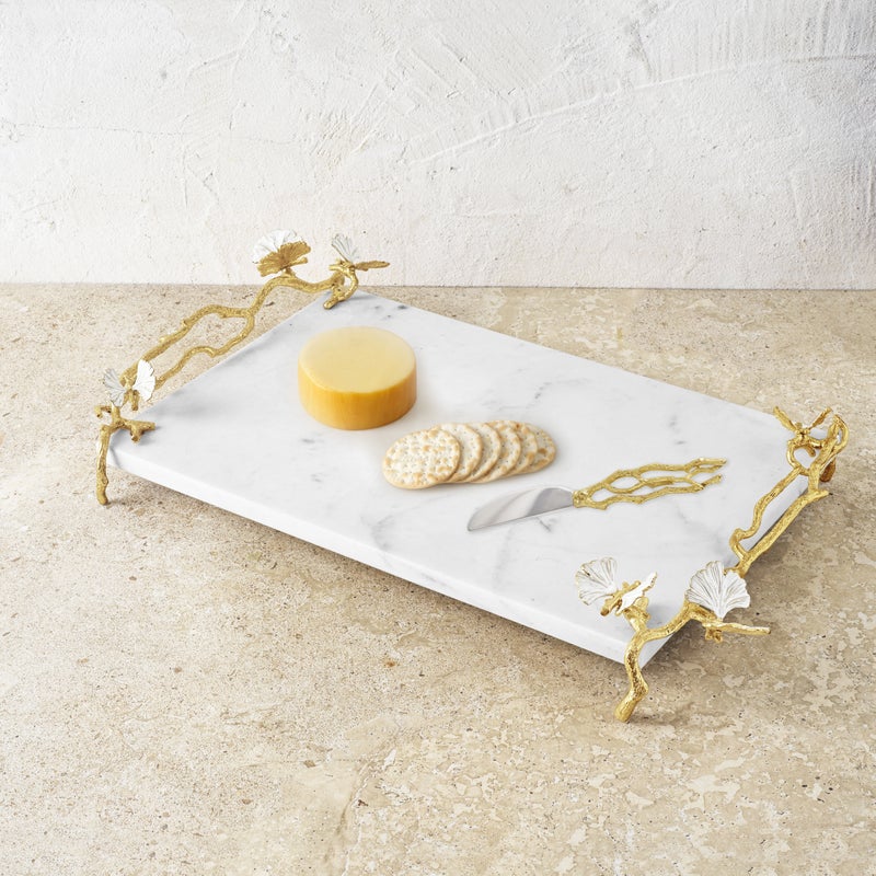 Butterfly Ginkgo Gold Cheese Board with Spreader