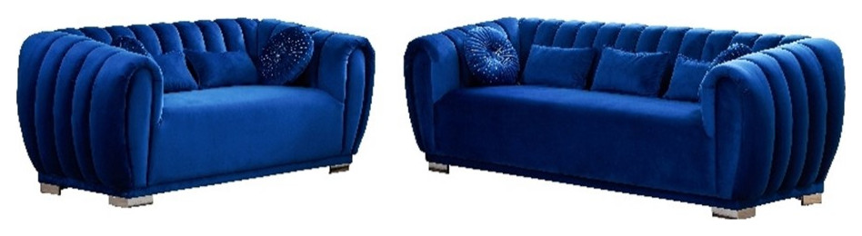 Legend Vansen Modern Velvet Fabric Living Room Sofa and Loveseat Set in Blue   Contemporary   Living Room Furniture Sets   by Homesquare  Houzz