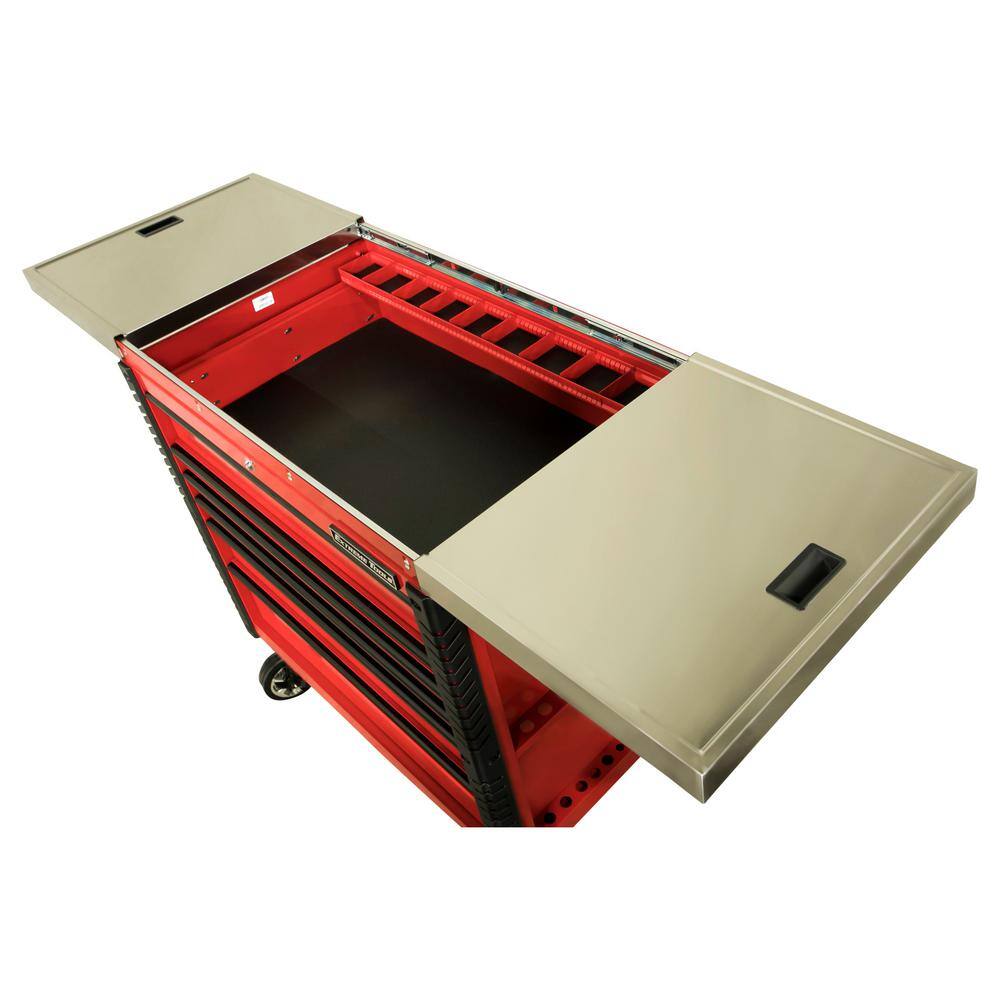 Extreme Tools EX Professional 41 in. 6-Drawer Tool Utility Cart with Stainless Steel Slider Top and Bumpers in Red EX4106TCSRDBK