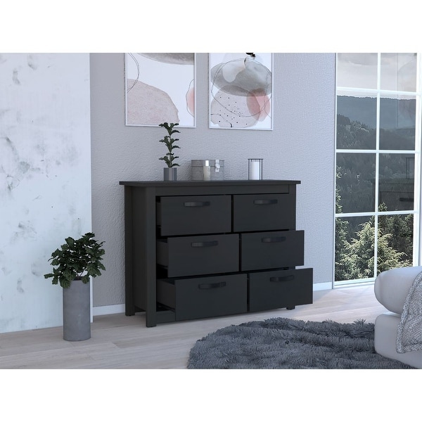 Becca Double Dresser with 6 Drawers， 4 Legs and Metal Hardware - - 35569980