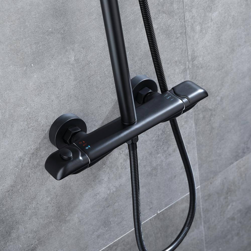 Toject Elsy 2-Spray Patterns with 2.5 GPM 10 in. Wall Mount Dual Shower Heads with Handheld Shower in Matte Black HST1002MB