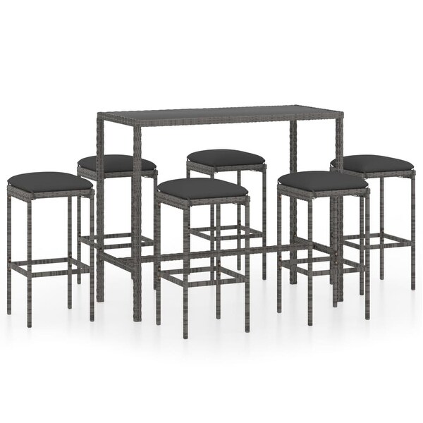 vidaXL 7 Piece Patio Bar Set with Cushions Poly Rattan Gray